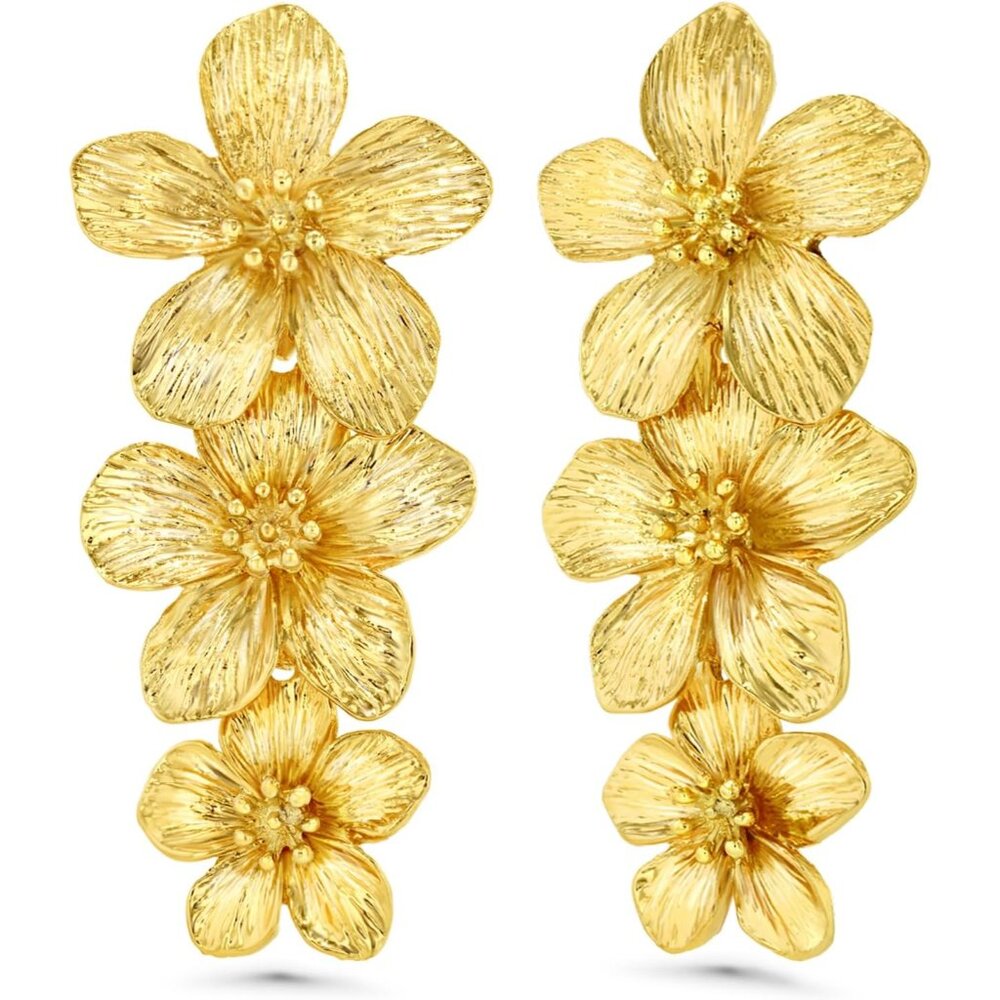 Bold Chunky Flower Drop Earrings - Handmade 18k Gold Plated Chic Accessory